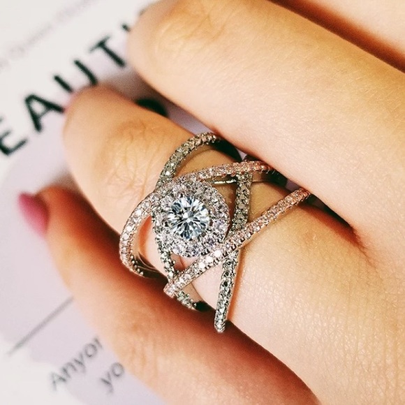 925/18k Rose Gold Diamond Criss Cross Ring - Picture 4 of 5